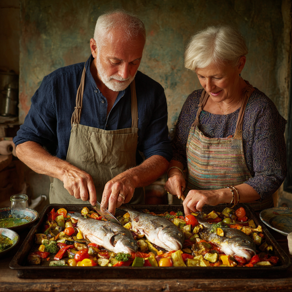Подружжя 58 років разом готує середземноморську рибу з овочами